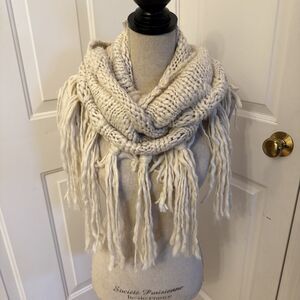 FRINGE KNIT INFINITY SCARF ivory Unbranded Scarf Wrap
